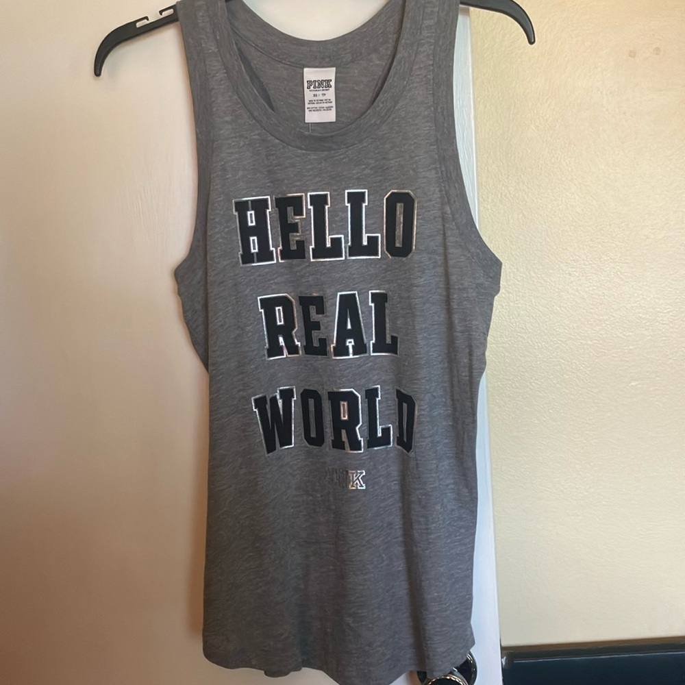 🔥VS Pink htf Hello Real World older style tank top sz XS NWT